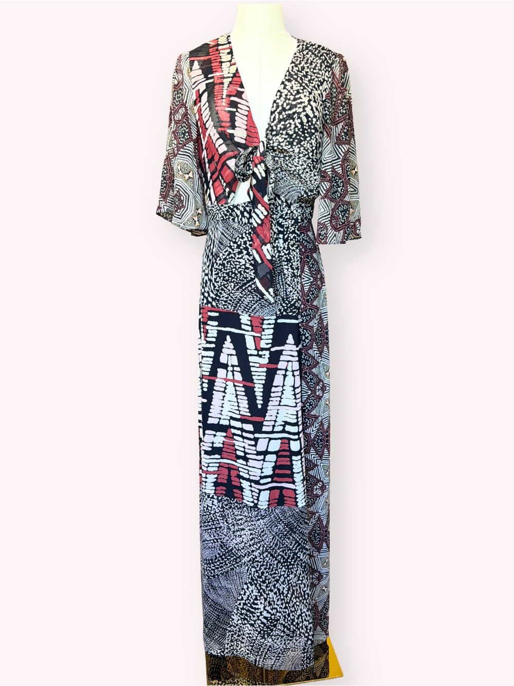 BCBGMaxAzria Ginger Spice Patchwork Maxi Wrap Dress